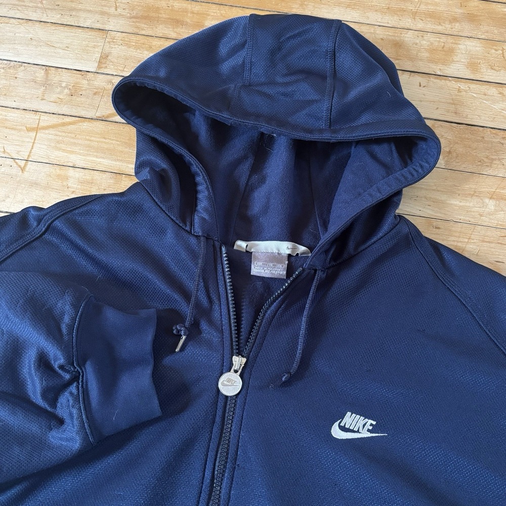 VTG Nike Full Zip Sweatshirt Hoodie Track Jacket Navy Blue Mens 2XL Tech Retro